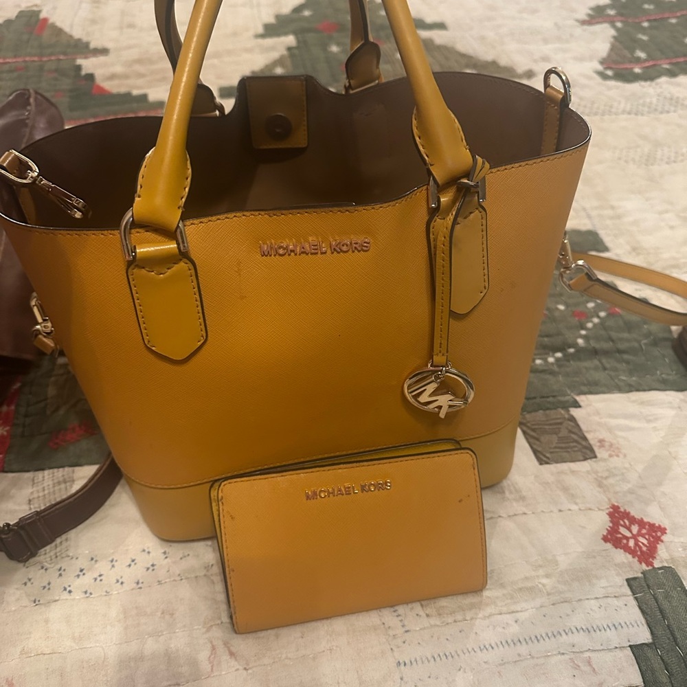 Michael Kors Mustard Yellow Tote and Wallet Set